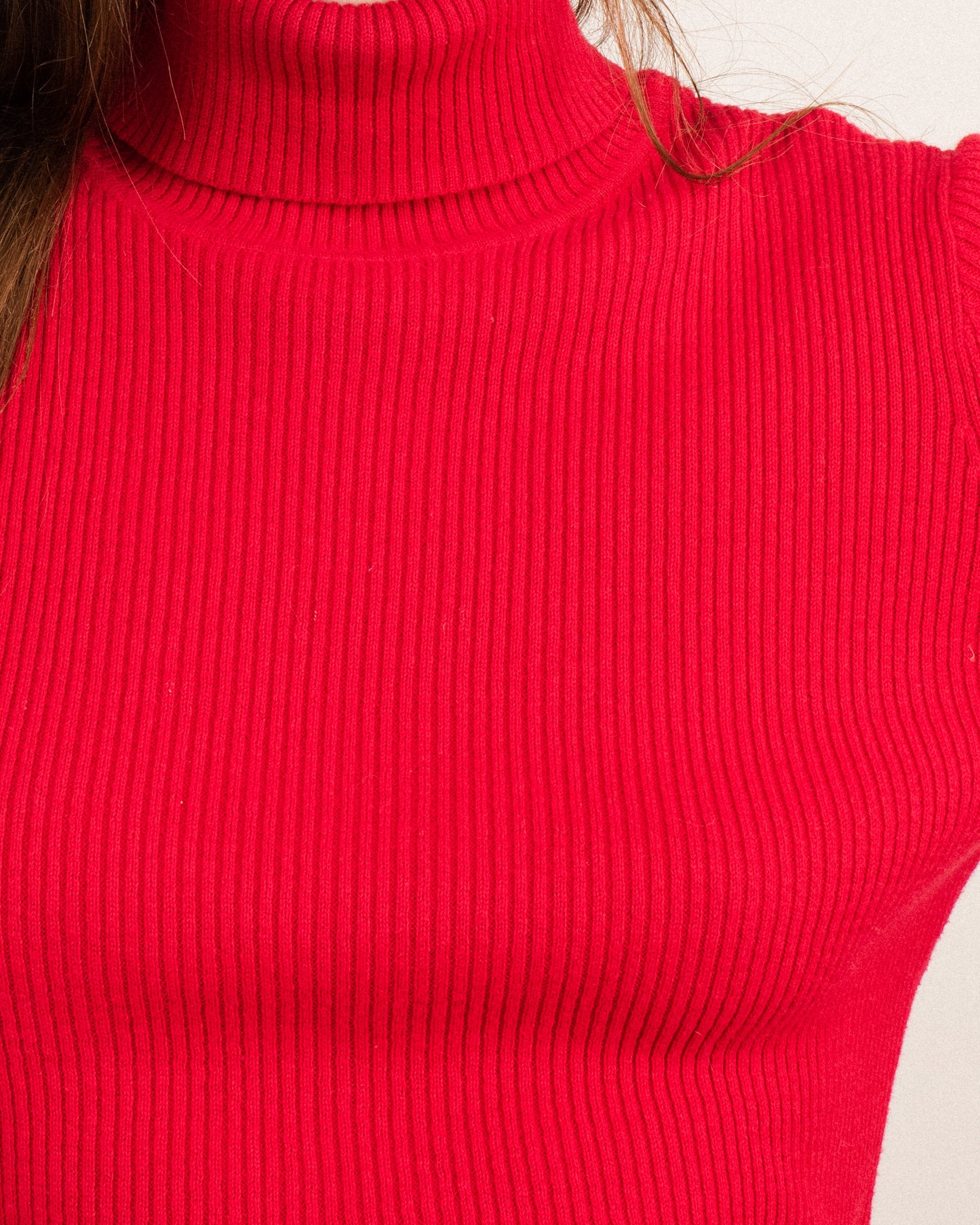 Vintage Cherry Red Rib Knit Turtleneck Sweater / S/M