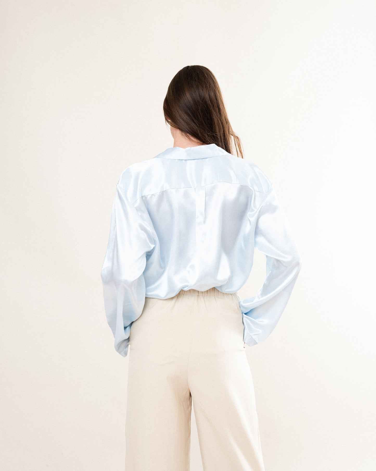 Vintage Baby Blue Pure Silk Satin Blouse / S/M