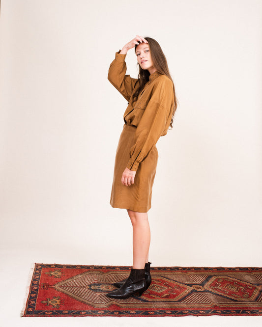 Vintage Toffee Studded Two Piece Silk Set / S/M