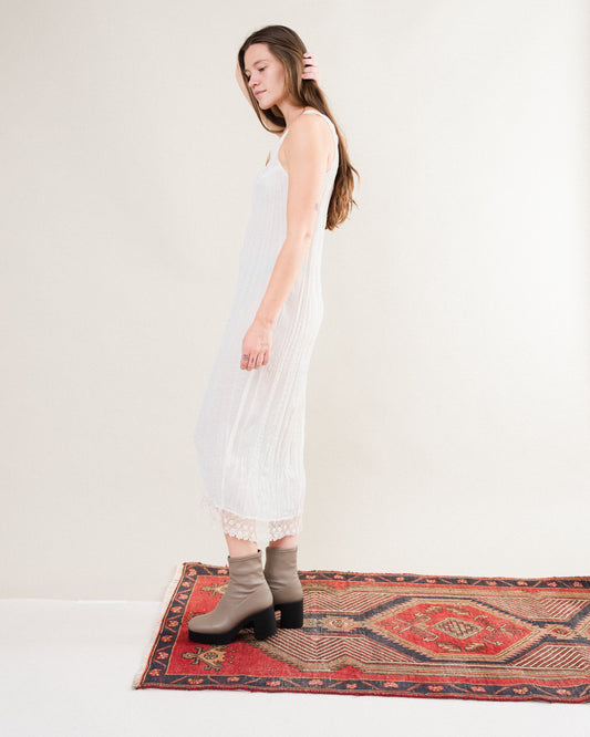 Vintage White Crinkle Slip Dress / S
