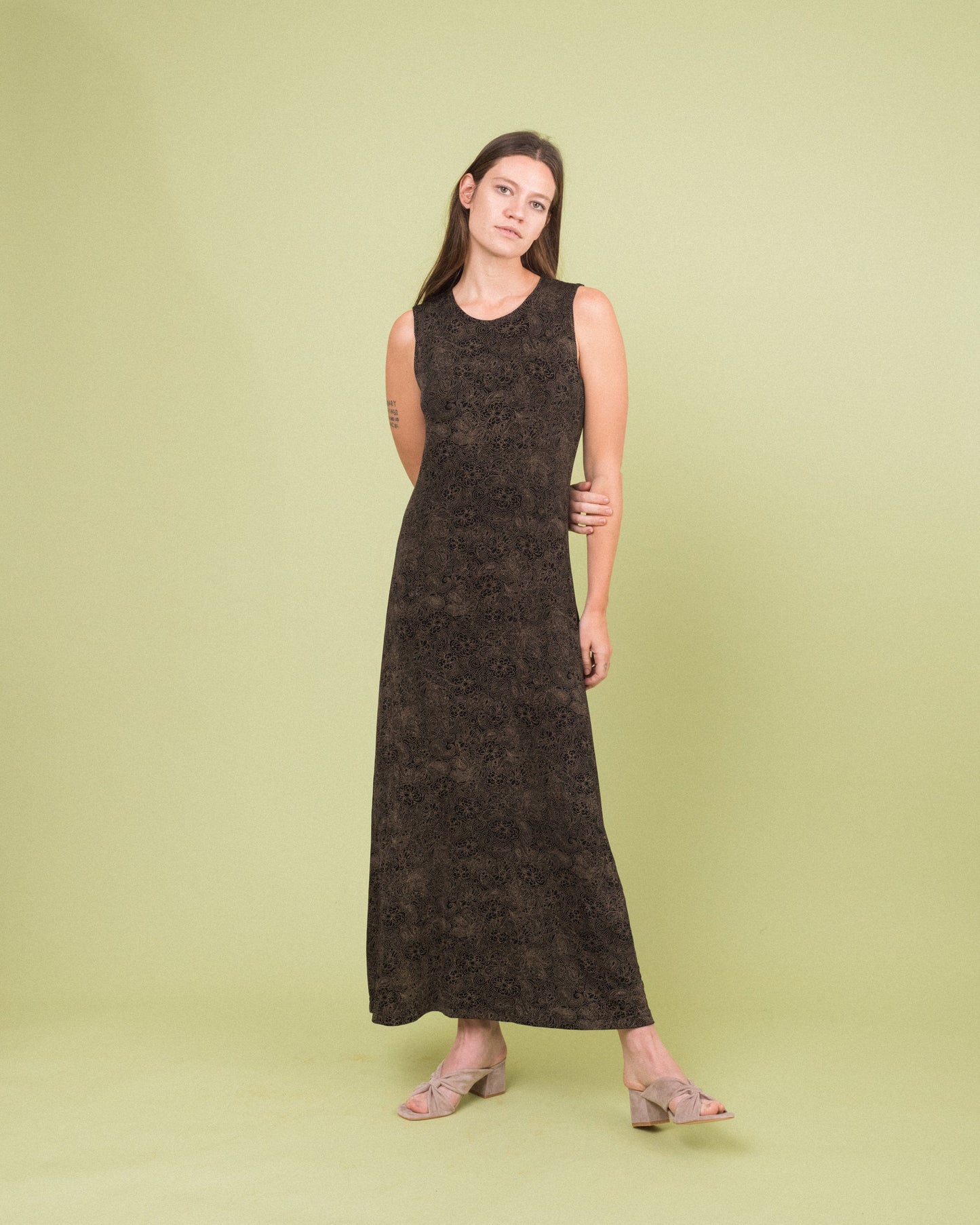 Vintage Floral Slinky Maxi Dress (S/M)