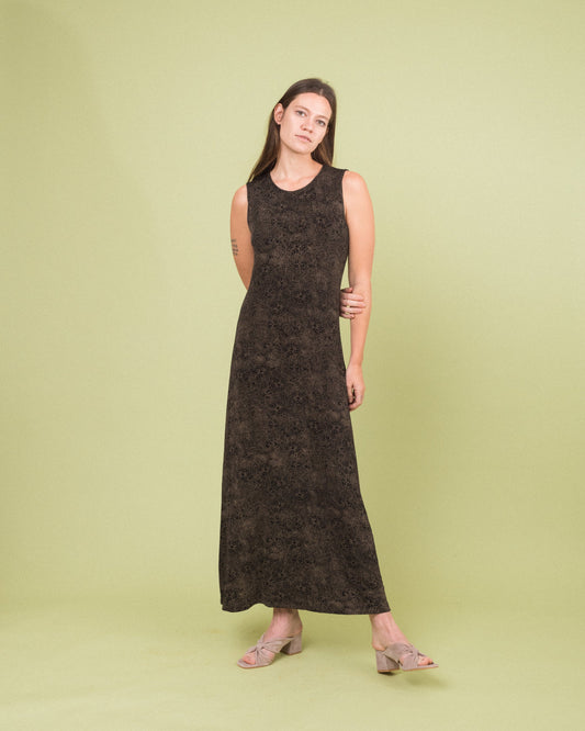 Vintage Floral Slinky Maxi Dress (S/M)