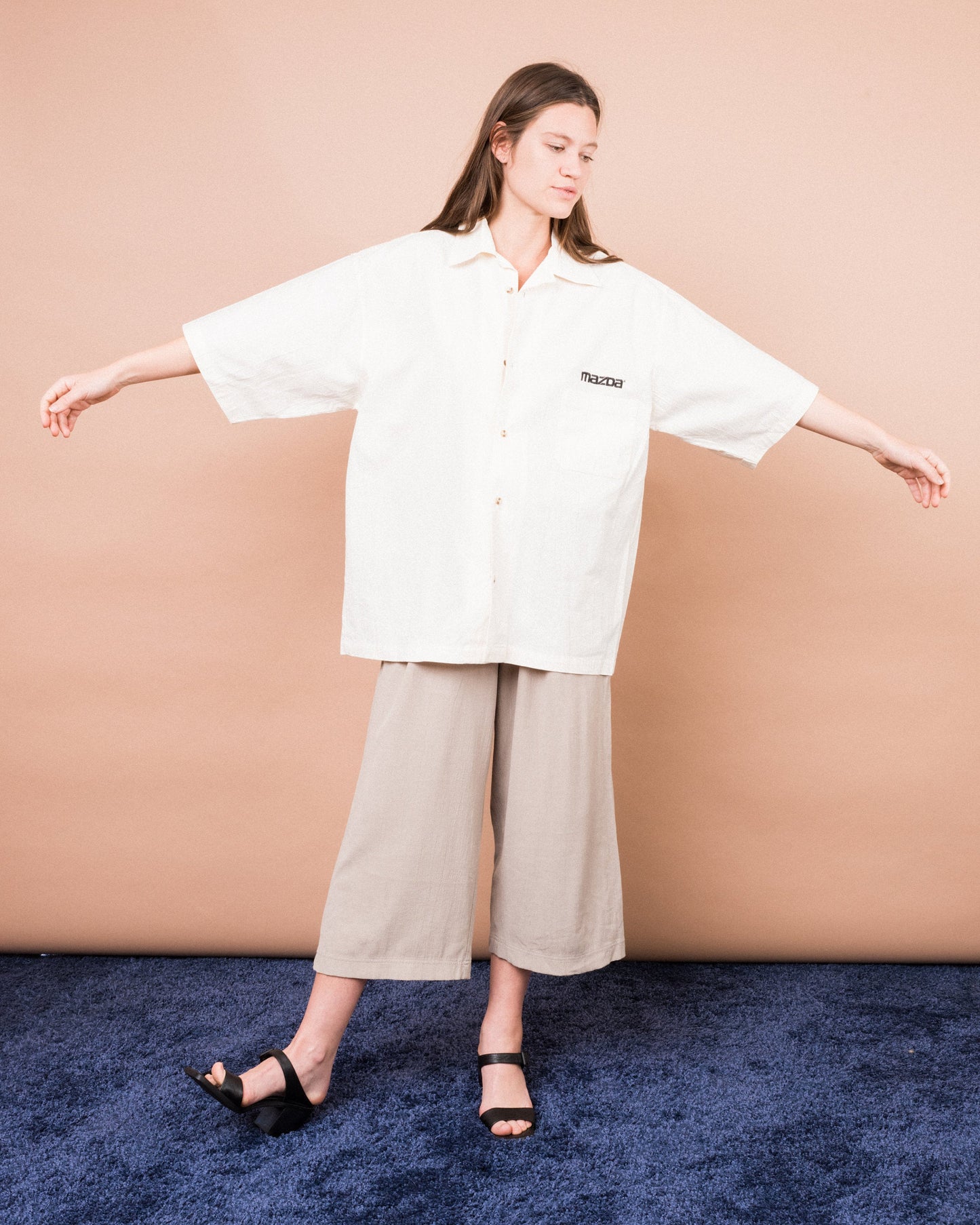 Vintage Oversized Cream MAZDA Button Up (S/M)