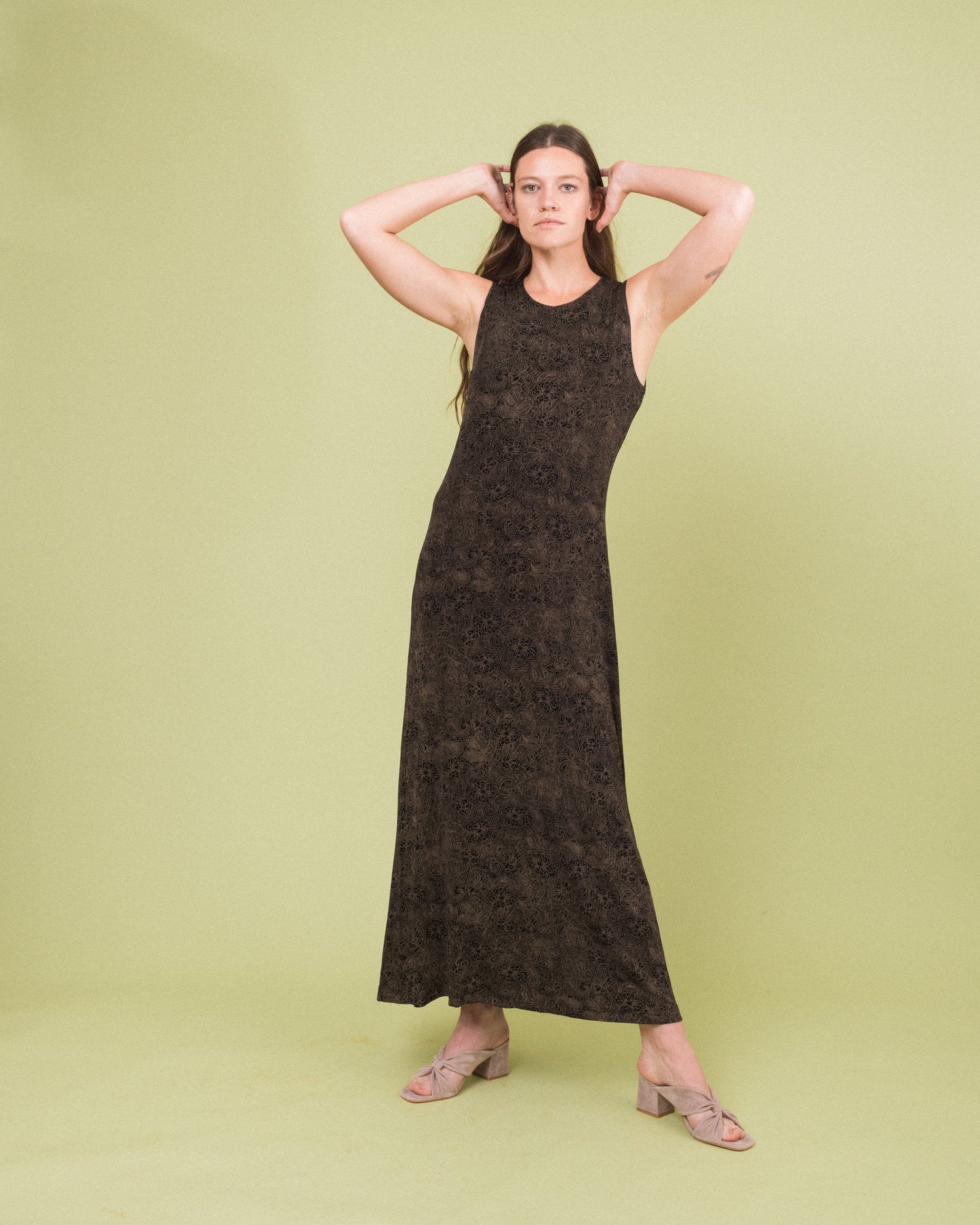 Vintage Floral Slinky Maxi Dress (S/M)