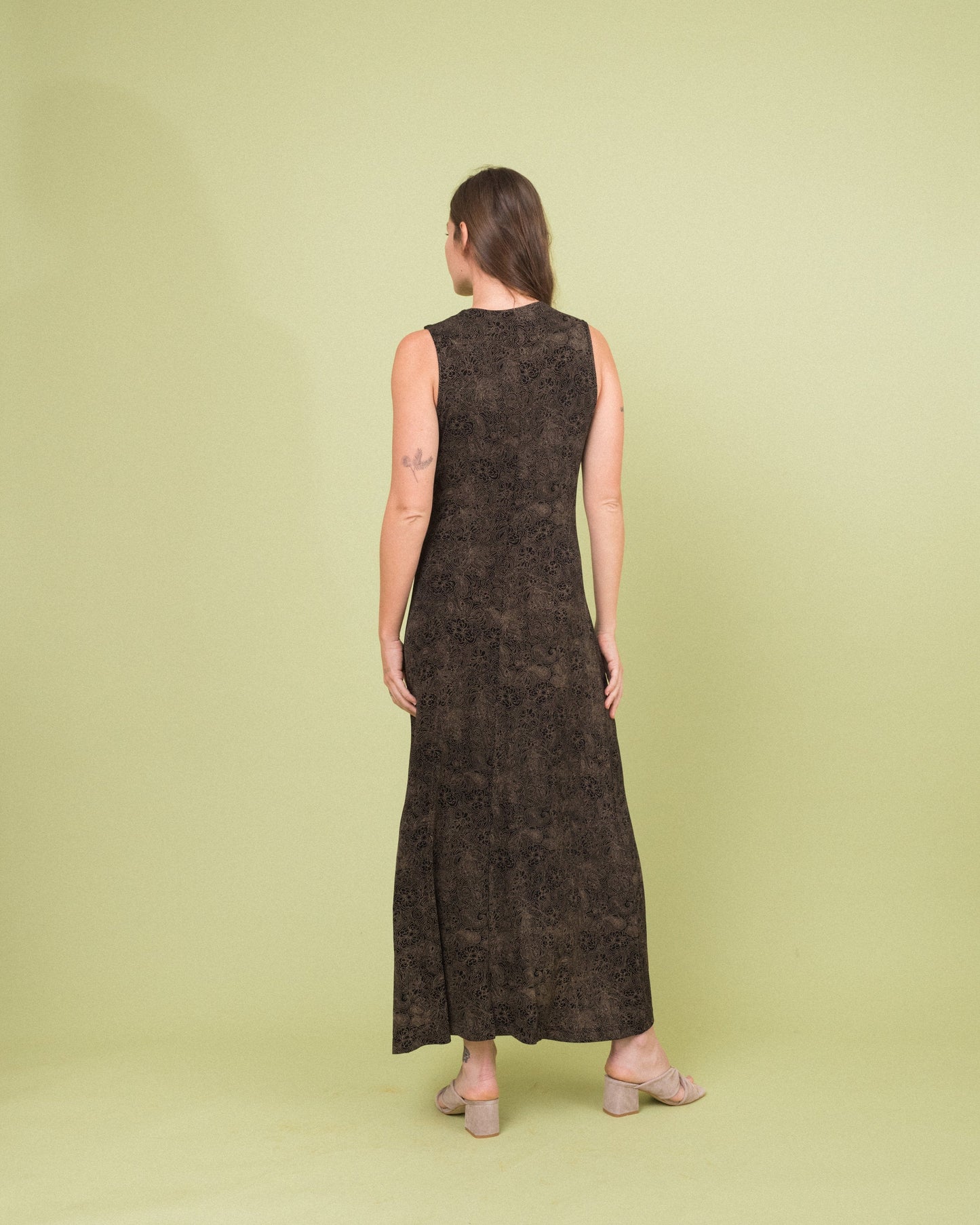 Vintage Floral Slinky Maxi Dress (S/M)