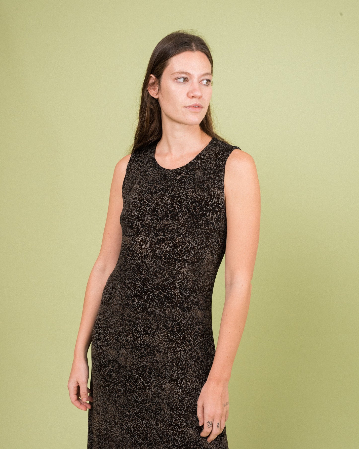 Vintage Floral Slinky Maxi Dress (S/M)