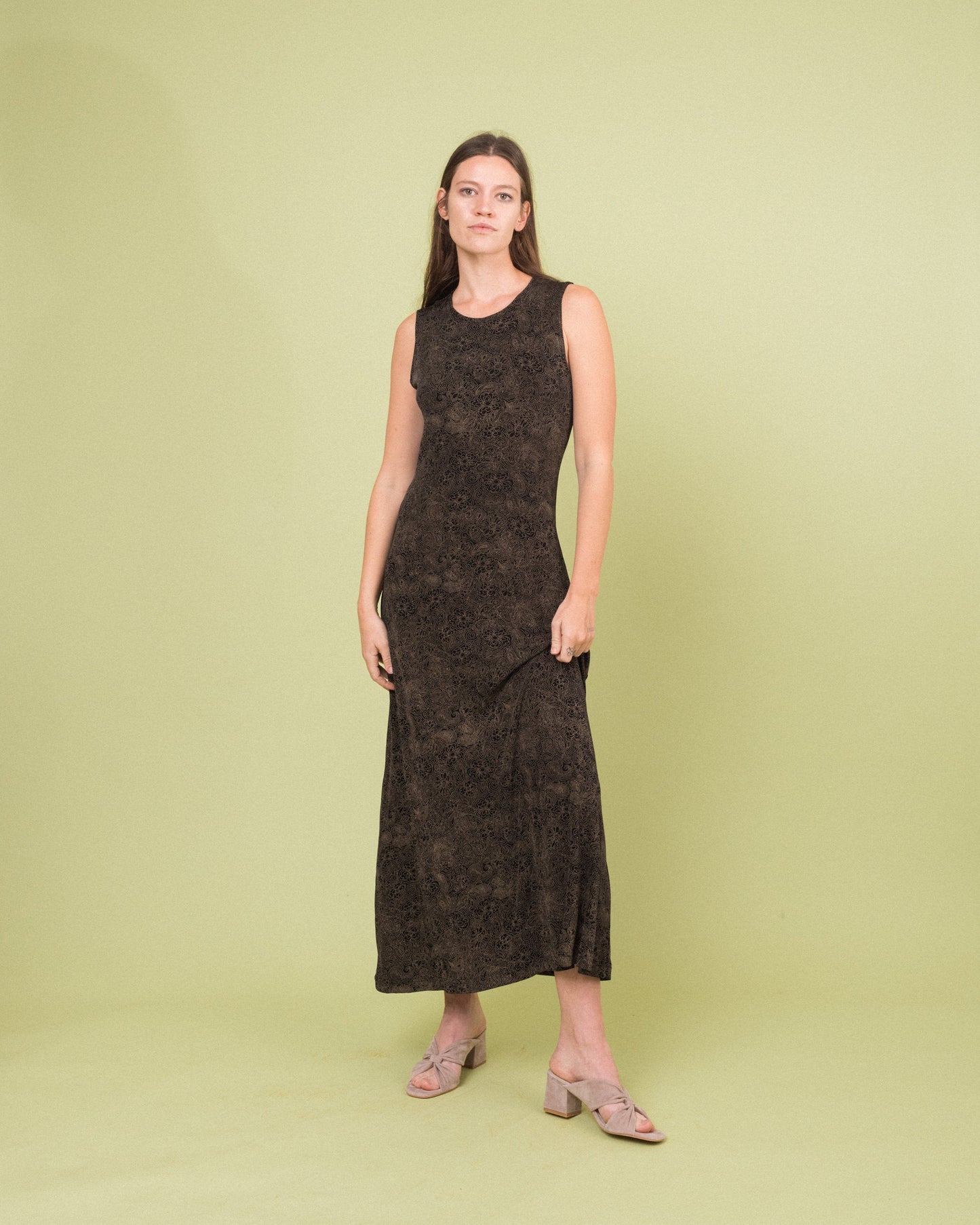 Vintage Floral Slinky Maxi Dress (S/M)