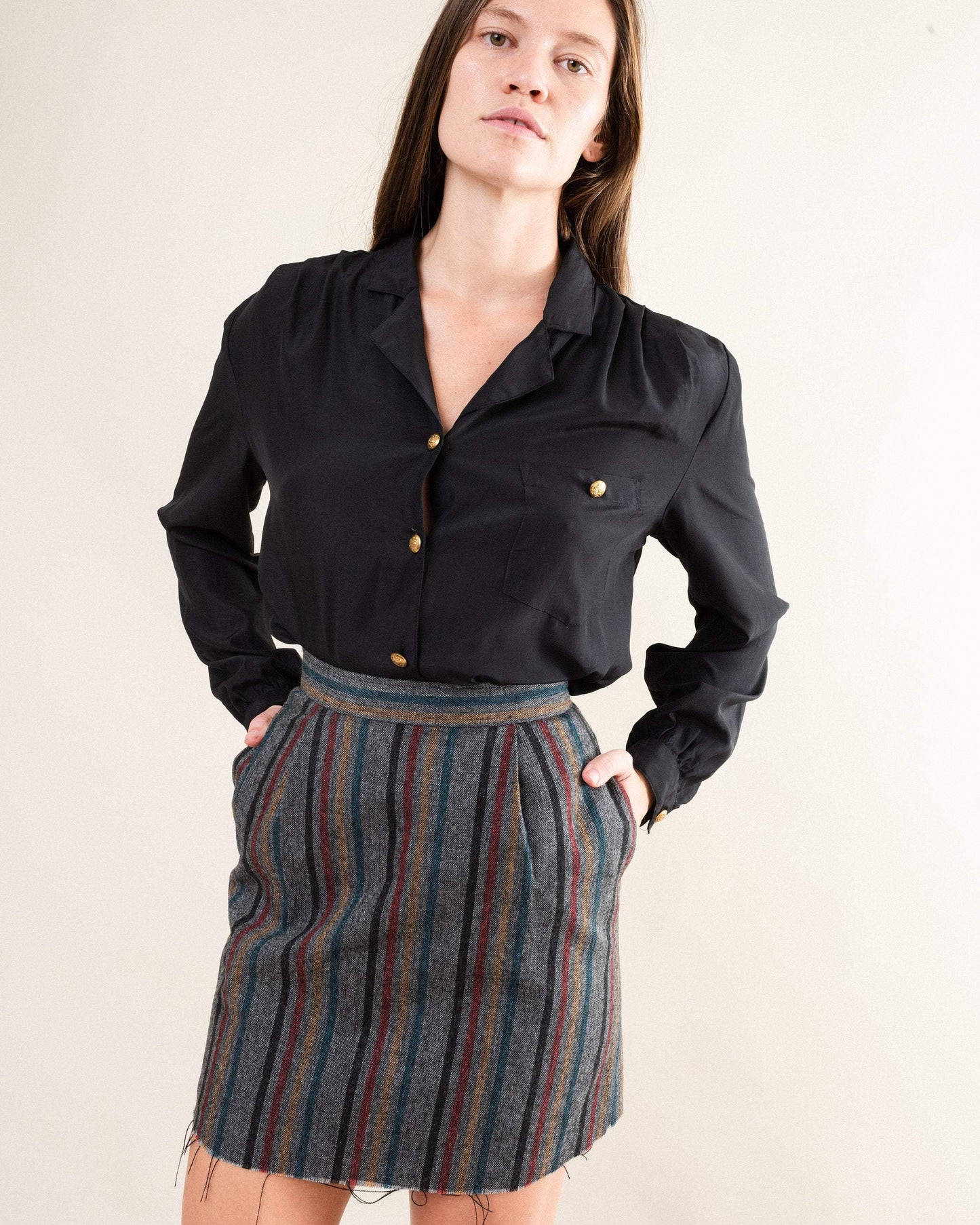 Vintage Tweed Striped Cropped Mini Skirt (XS)