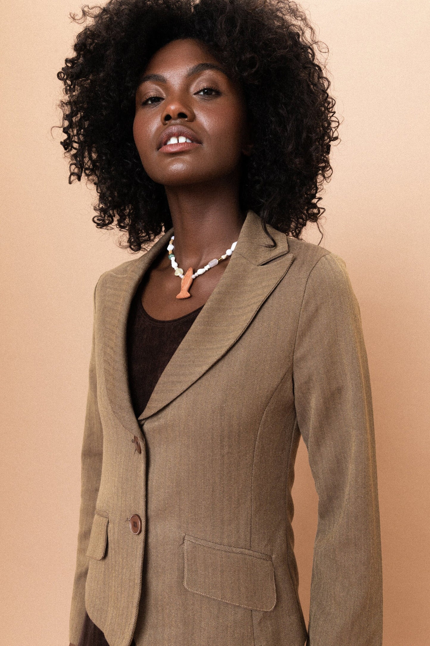 Vintage Cropped Chevron 90s Fitted Blazer (S)