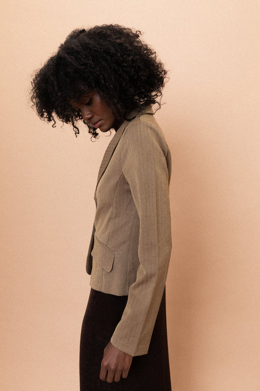 Vintage Cropped Chevron 90s Fitted Blazer (S)