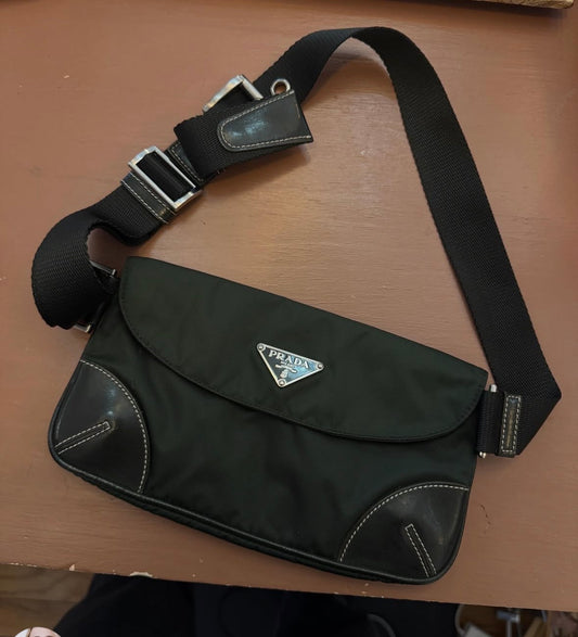 90s PRADA Dark Green Tessuto Waist Bag