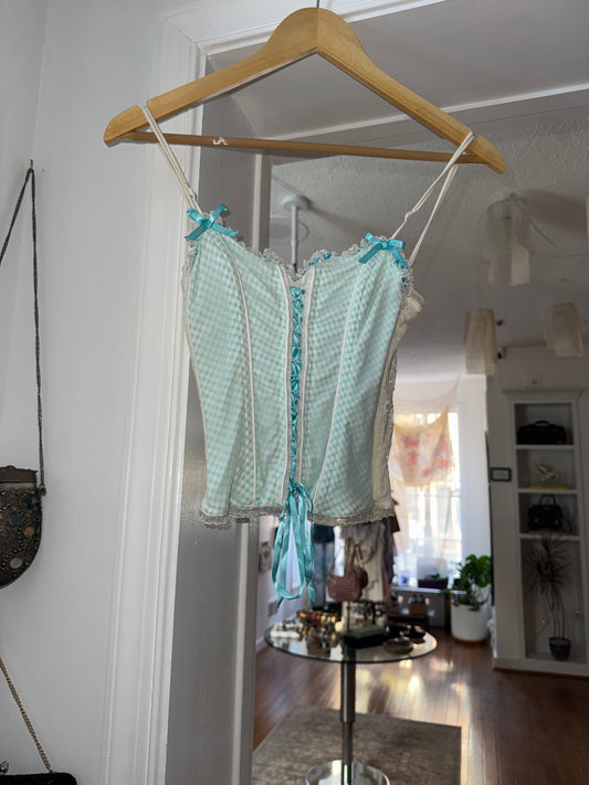 2000s RIMEL Blue Gingham Corset Top (S)