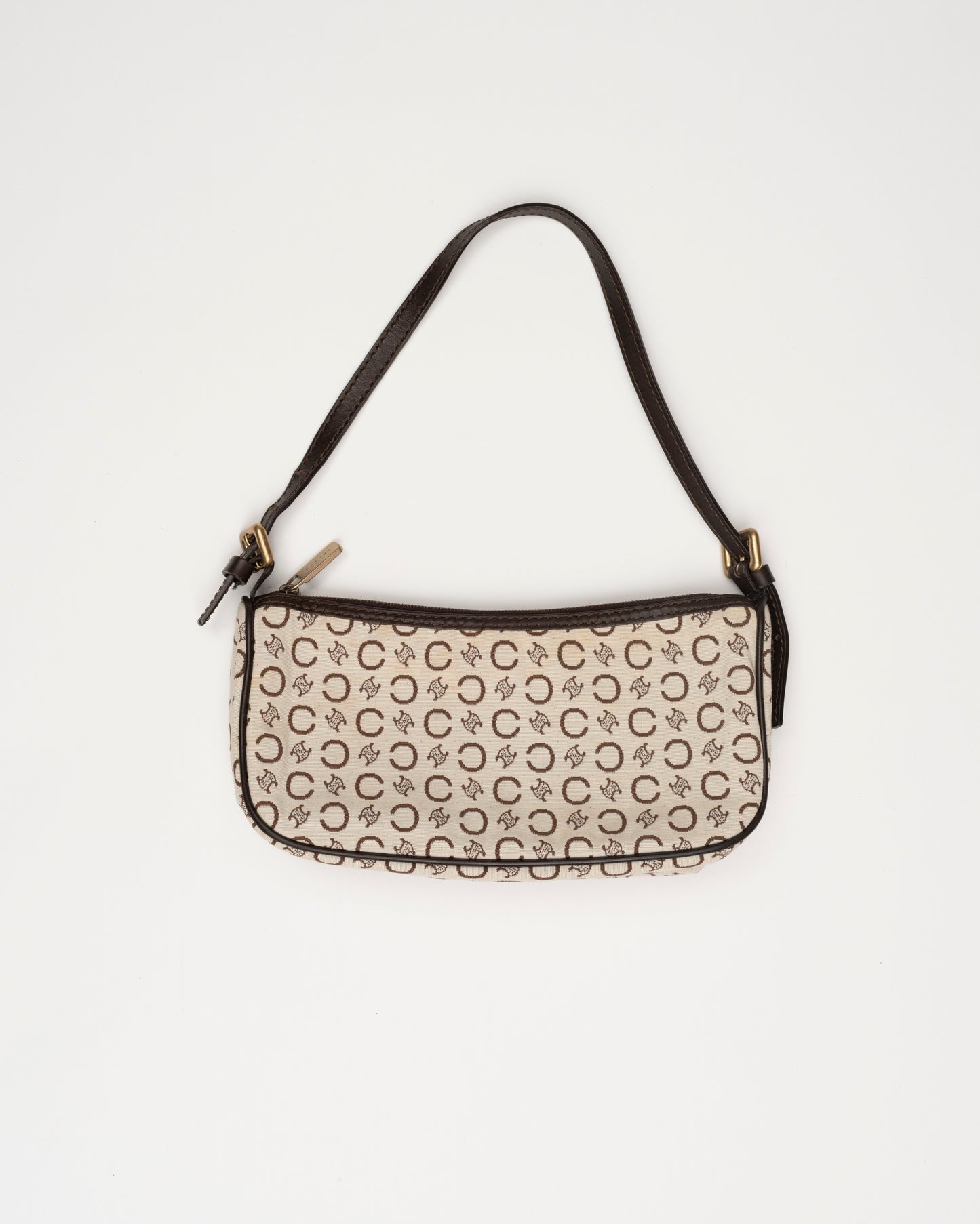 90s CELINE Creme/Brown C Macadam Baguette Bag