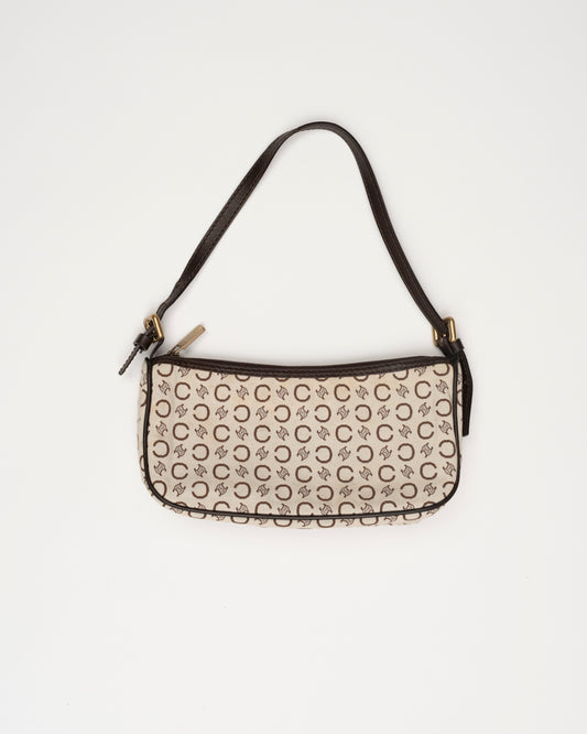 90s CELINE Creme/Brown C Macadam Baguette Bag