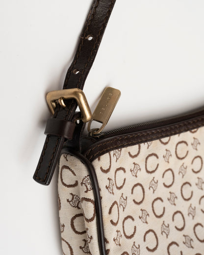 90s CELINE Creme/Brown C Macadam Baguette Bag