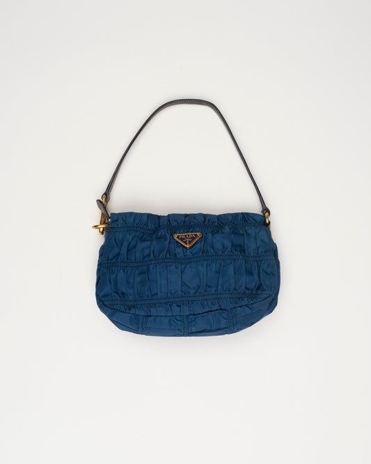 90s PRADA Blue Tessuto Gaufre Mini Bag