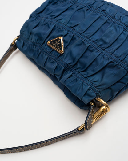90s PRADA Blue Tessuto Gaufre Mini Bag