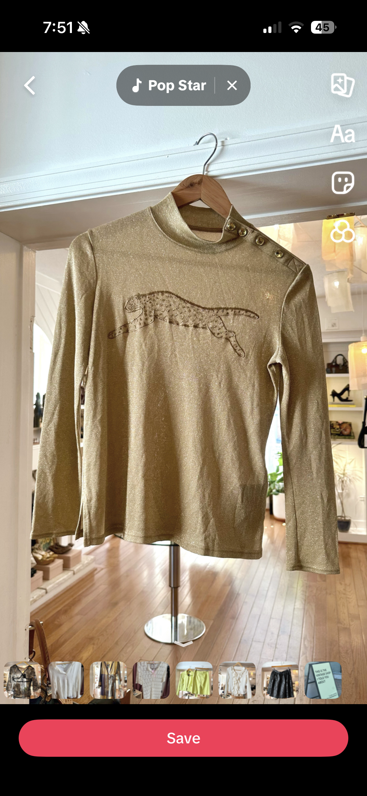 90s ITARIYA ITALYA Gold Metallic Leopard Embroidered Top (S/M)