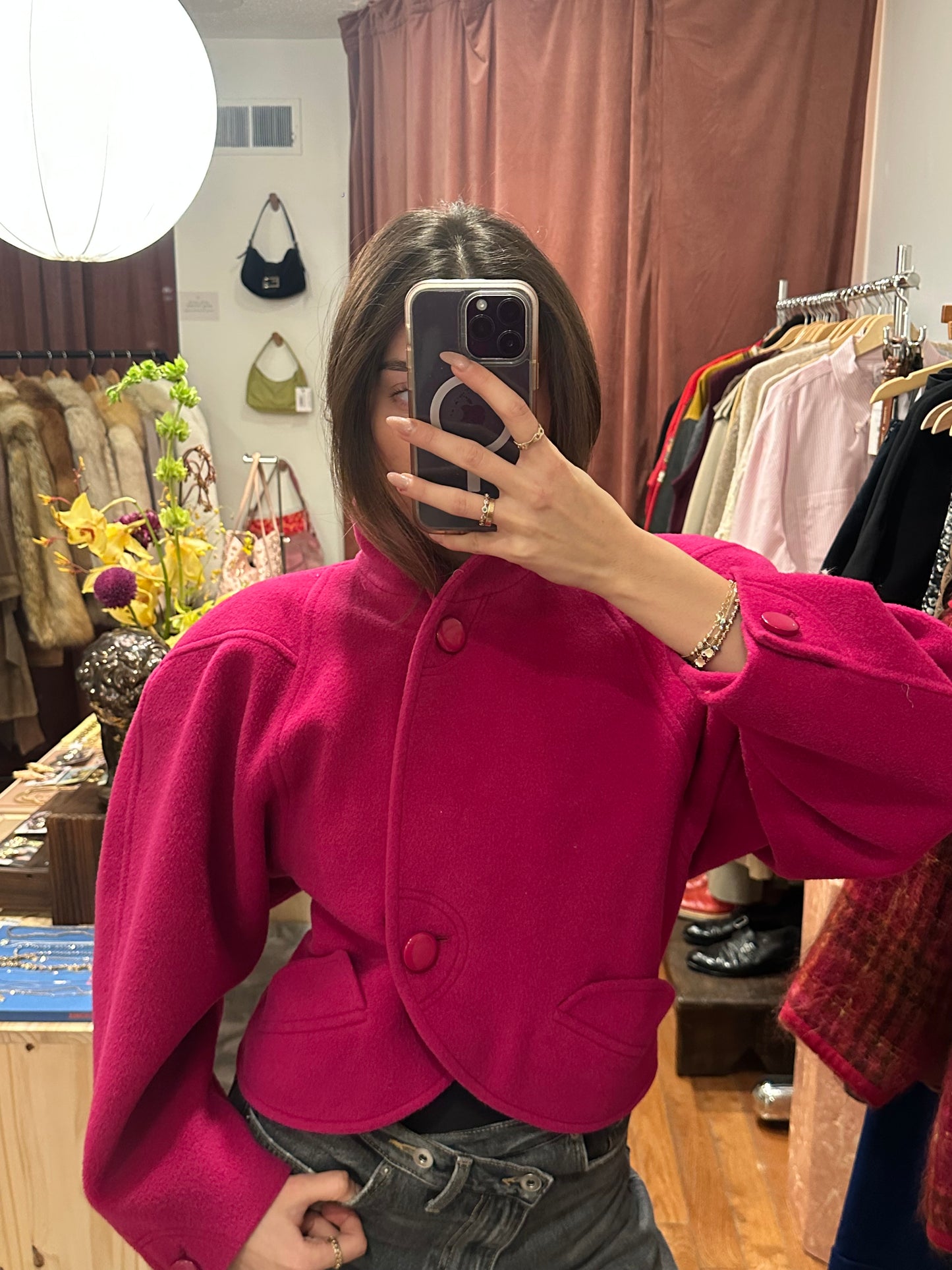 80s ESCADA Fuchsia Crop 100%Wool Jacket (S/M)
