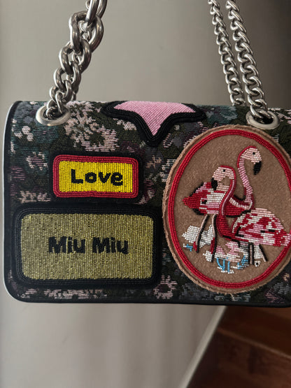 AW2016 MIU MIU Appliqued Floral Jacquard Club Shoulder Bag