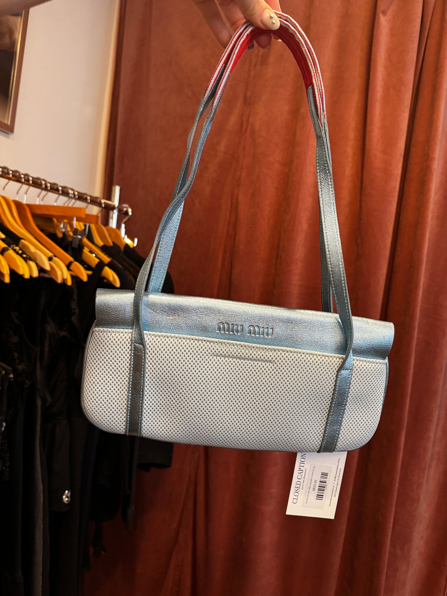 SS2000 MIU MIU Blue Metallic Technical Bag