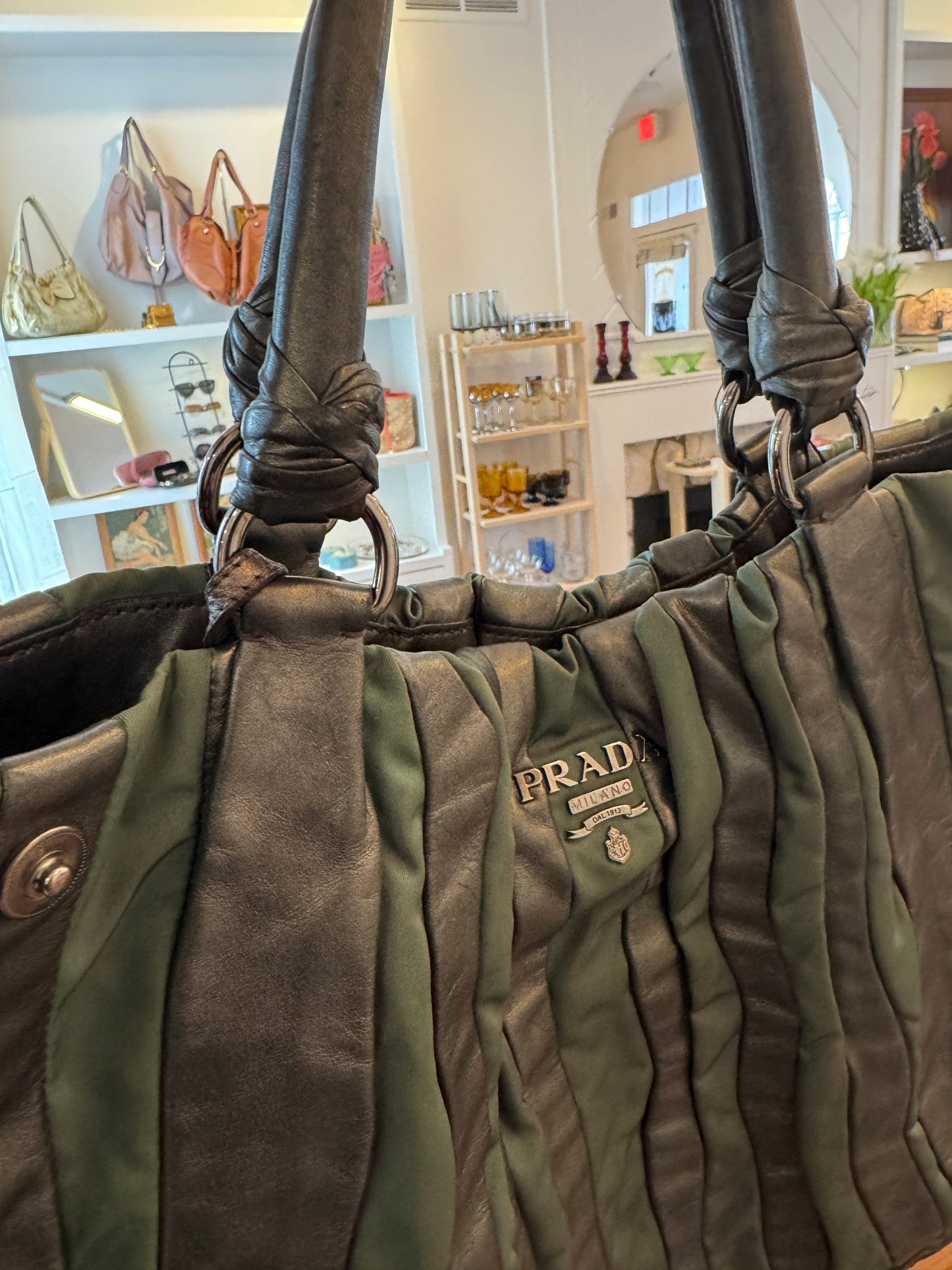 CC VTG PRADA Tessuto Green + Grey Waves Bag