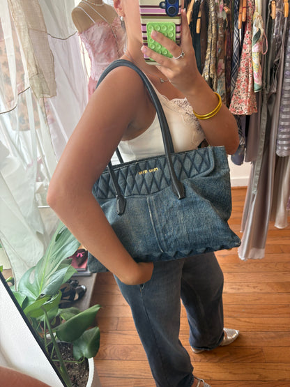 2000s MIU MIU Distressed Denim Biker Bag