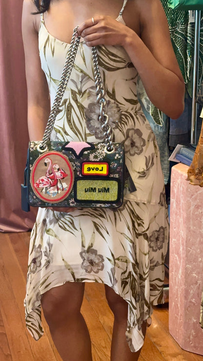 AW2016 MIU MIU Appliqued Floral Jacquard Club Shoulder Bag