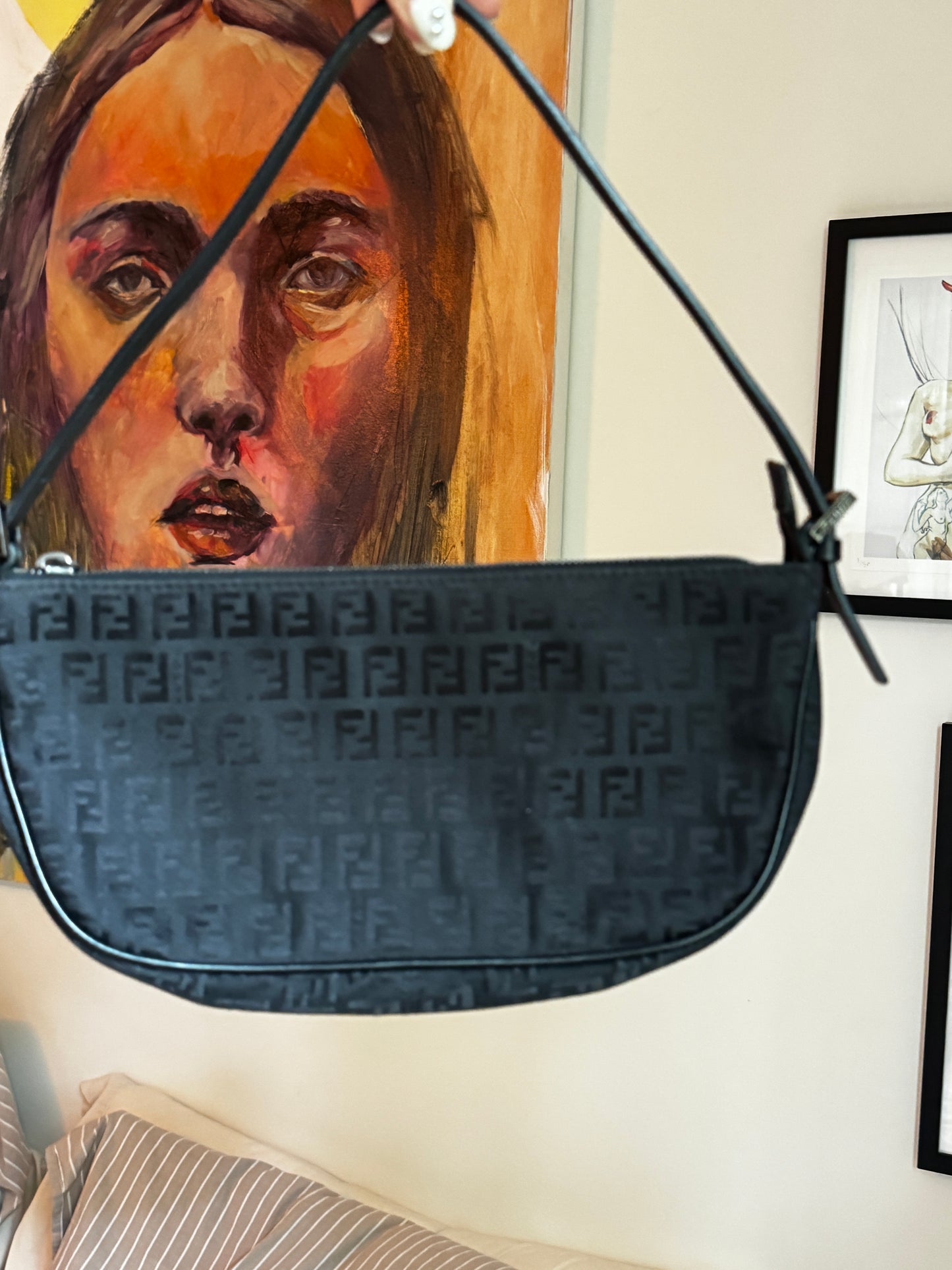 90s FENDI Black Zucca Baguette Bag