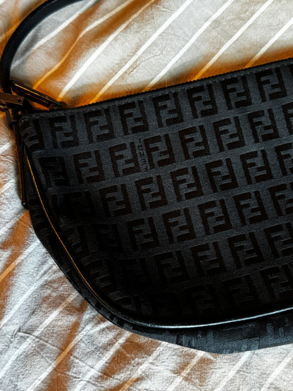 90s FENDI Black Zucca Baguette Bag