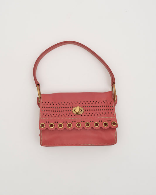 2000s MIU MIU Pink Cutout Leather Grommet Bag