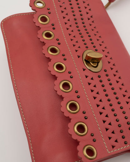 2000s MIU MIU Pink Cutout Leather Grommet Bag