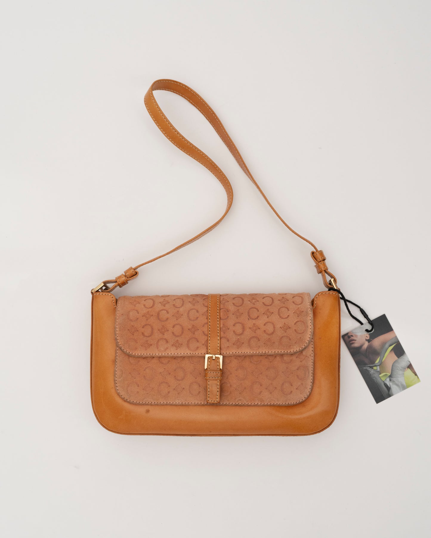 90s CELINE Macadam Suede Flap Shoulder Bag