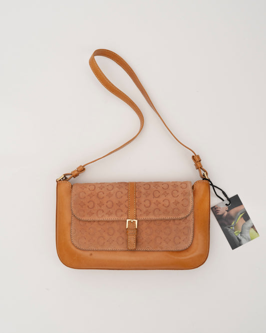 90s CELINE Macadam Suede Flap Shoulder Bag