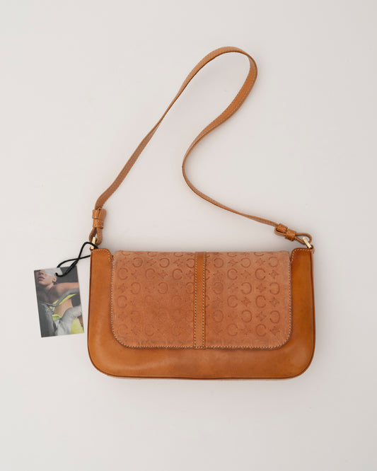 90s CELINE Macadam Suede Flap Shoulder Bag