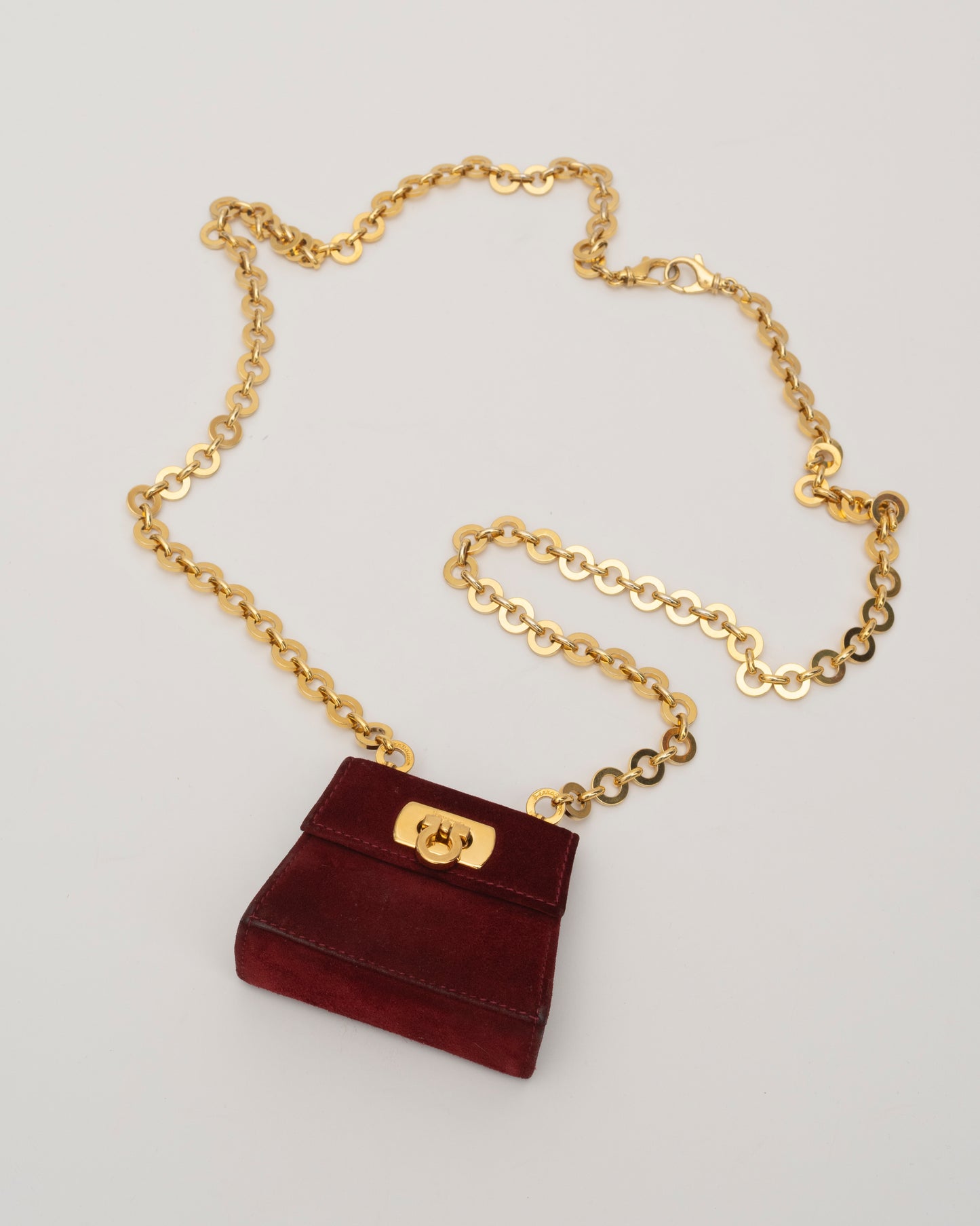 2000s SALVATORE FERRAGAMO Maroon Suede Gancini Mini Bag