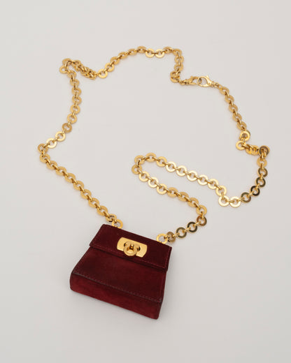 2000s SALVATORE FERRAGAMO Maroon Suede Gancini Mini Bag