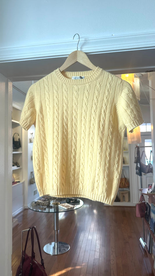2000s CLAN DOUGLAS Butter Yellow Cashmere Cable Knit Top (S/M)