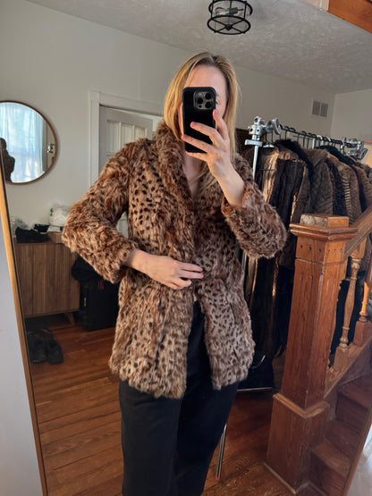 90s LOIS CRAYON Deer Print Rabbit Fur Coat (S)(as is)
