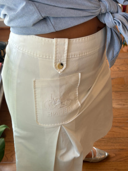 90s CELINE White Embroidered Sulky Skirt (S/M)