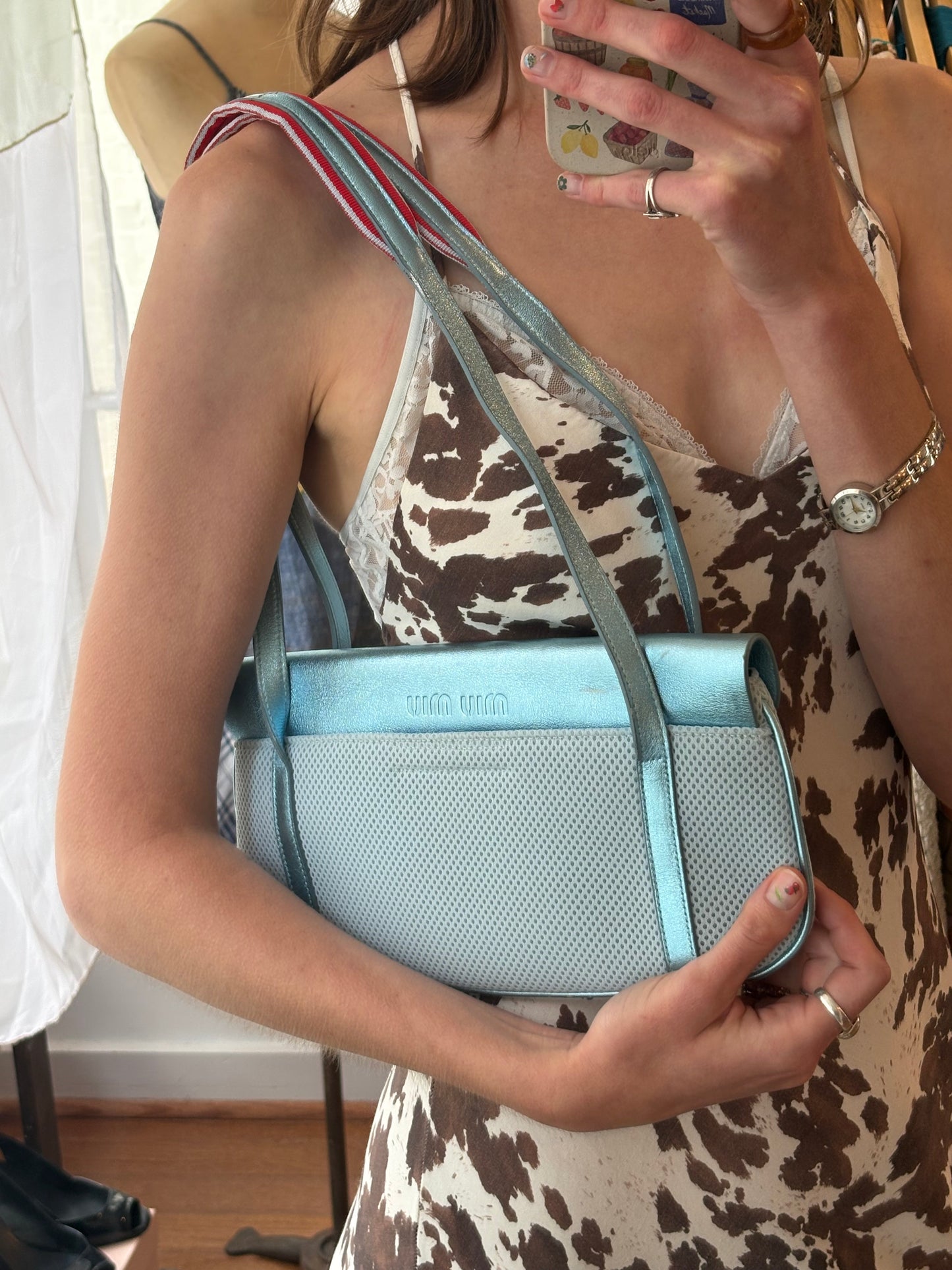SS2000 MIU MIU Blue Metallic Technical Bag