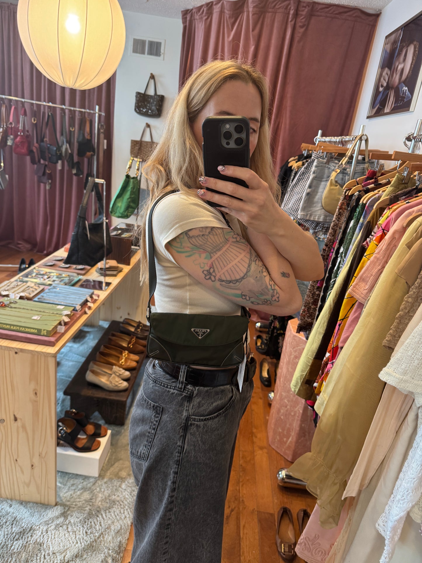 90s PRADA Dark Green Tessuto Waist Bag