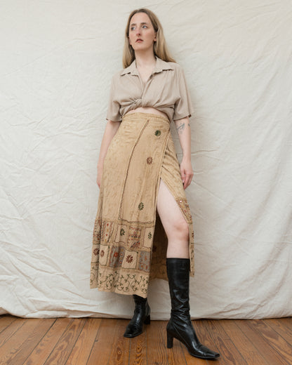 Vintage Embroidered Maxi Wrap Skirt (S-L)