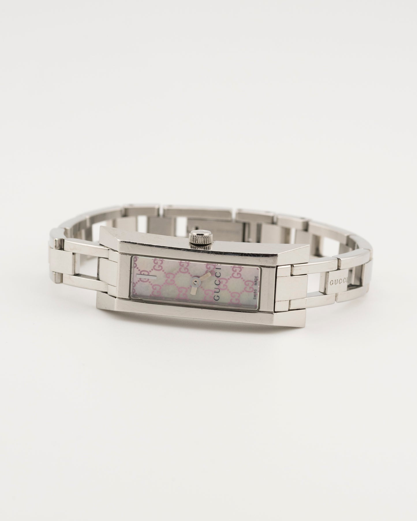 2000s GUCCI 110 Silver Pink GG Monogram Watch
