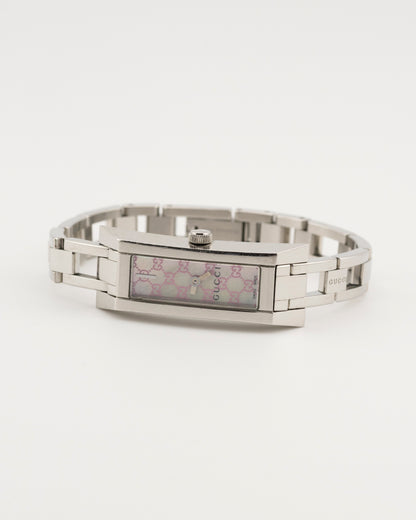 2000s GUCCI 110 Silver Pink GG Monogram Watch