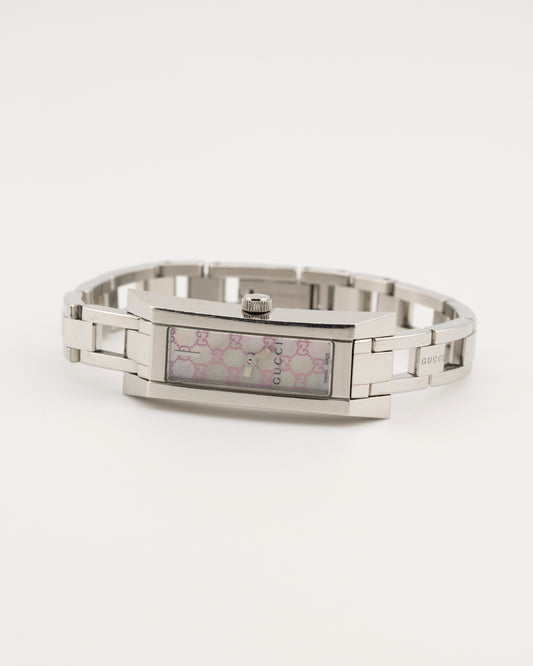 2000s GUCCI 110 Silver Pink GG Monogram Watch