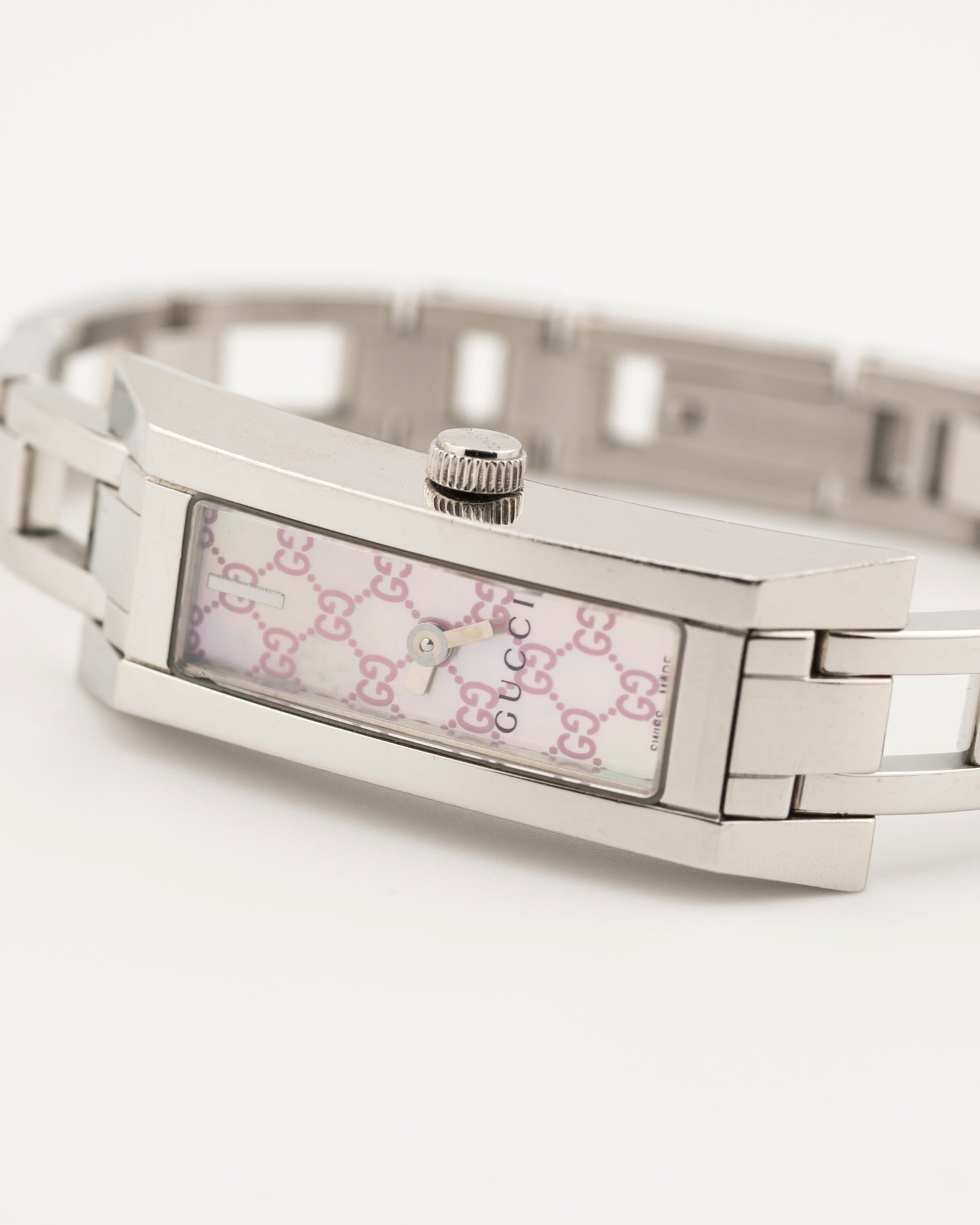2000s GUCCI 110 Silver Pink GG Monogram Watch