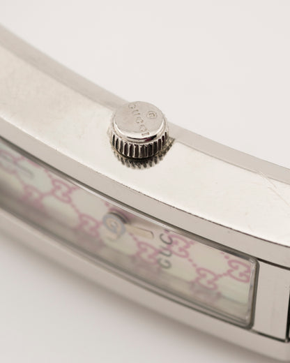 2000s GUCCI 110 Silver Pink GG Monogram Watch
