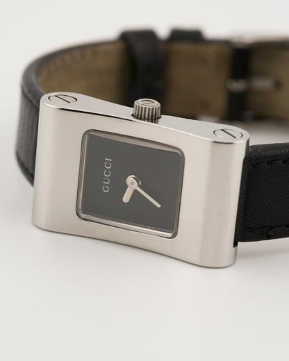90s GUCCI 2300L Silver & Black Leather Watch