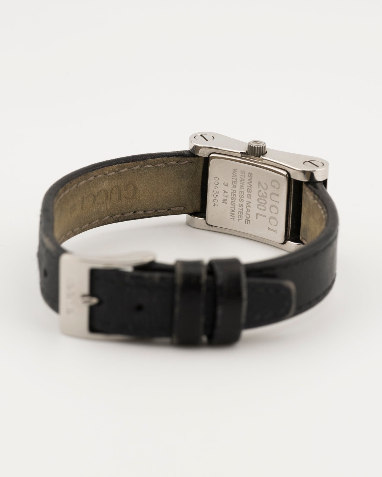 90s GUCCI 2300L Silver & Black Leather Watch